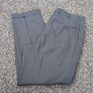 Hart Schaffner Marx Suit Pants 38 X 30 Gray Wool Light Plaid Check Pattern